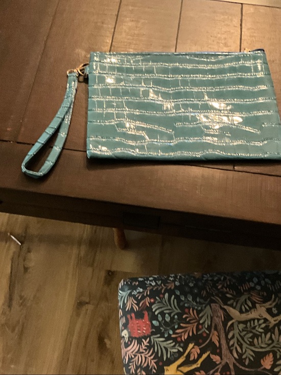 Handbags - Glossy Croc-Embossed Wristlet Clutch - Teal Blue